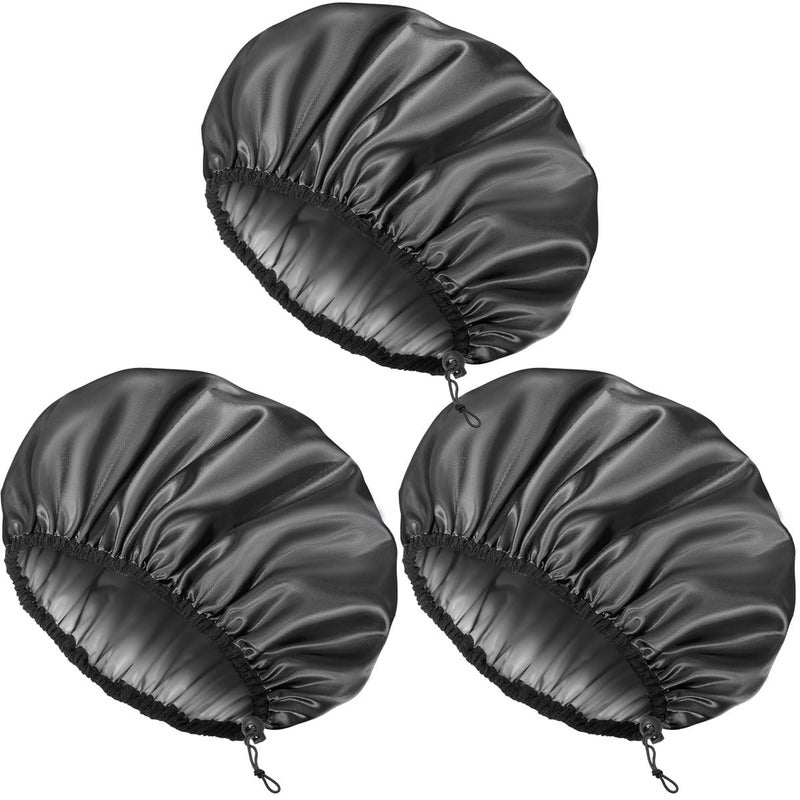 Auban Shower Cap for Women, Adjustable Reusable, Extra Large, Double-Layer Waterproof Bathing Cap, Waterproof Exterior, EVA Lining, Hair Cap for All Hair Lengths, 3 Balck Set - Image 1